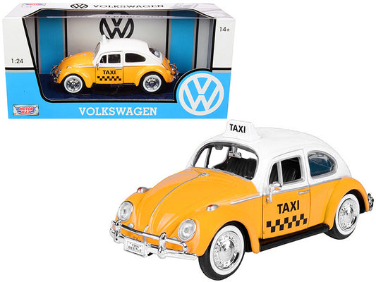 1966 Volkswagen Beetle "Taxi" Yellow with White Top 1/24 Diecast Model Car by Motormax by Motormax