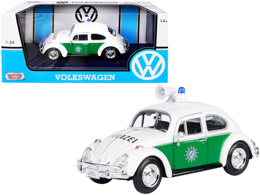 1966 Volkswagen Beetle German Police Car White and Green 1/24 Diecast Model Car by Motormax by Motormax
