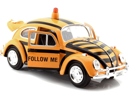 1966 Volkswagen Beetle "Follow Me" Airport Safety Vehicle Yellow with Black Stripes 1/24 Diecast Model Car by Motormax by Motormax