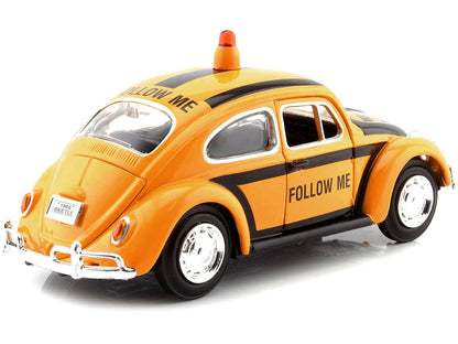 1966 Volkswagen Beetle "Follow Me" Airport Safety Vehicle Yellow with Black Stripes 1/24 Diecast Model Car by Motormax by Motormax