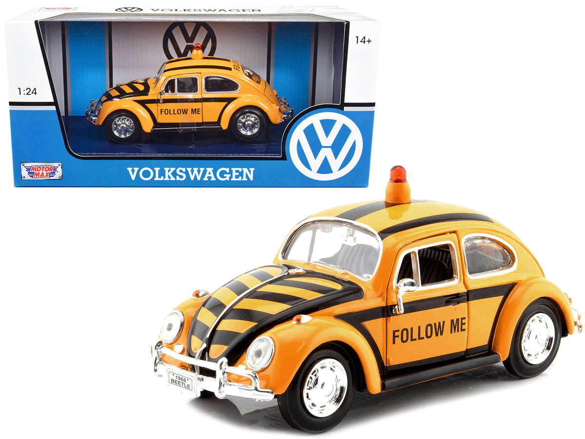 1966 Volkswagen Beetle "Follow Me" Airport Safety Vehicle Yellow with Black Stripes 1/24 Diecast Model Car by Motormax by Motormax