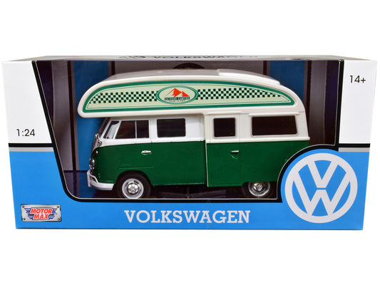 Volkswagen Type 2 (T1) Camper Van Green and White "Outdoor Camping Explore the Forest" 1/24 Diecast Model Car by Motormax by Motormax