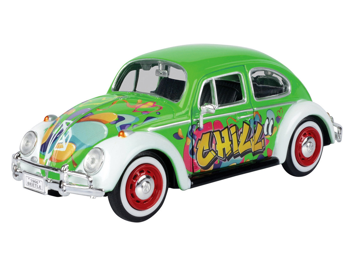 1966 Volkswagen Beetle Green with Graffiti Graphics 1/24 Diecast Model Car by Motormax by Motormax