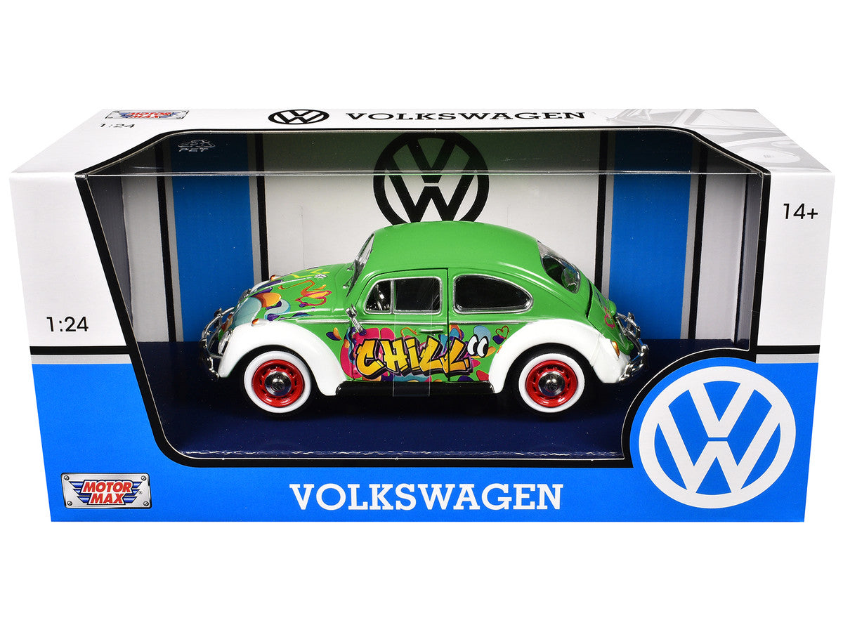 1966 Volkswagen Beetle Green with Graffiti Graphics 1/24 Diecast Model Car by Motormax by Motormax