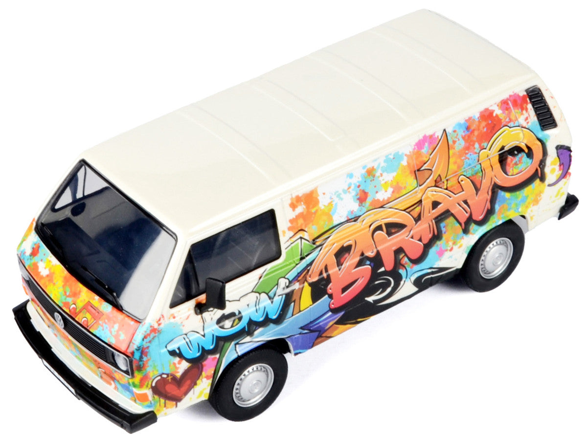 Volkswagen Type 2 (T3) Van White Metallic with Graffiti Graphics 1/24 Diecast Model Car by Motormax by Motormax