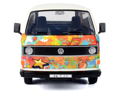 Volkswagen Type 2 (T3) Van White Metallic with Graffiti Graphics 1/24 Diecast Model Car by Motormax by Motormax
