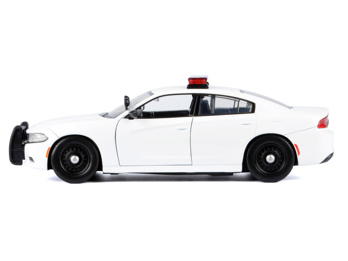 2023 Dodge Charger Pursuit Police Car Unmarked White with Flashing Light Bar Front and Rear Lights and 2 Sounds "Builder's Kit" 1/24 Diecast Model Car by Motormax by Motormax