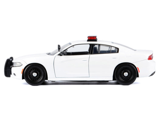 2023 Dodge Charger Pursuit Police Car Unmarked White with Flashing Light Bar Front and Rear Lights and 2 Sounds "Builder's Kit" 1/24 Diecast Model Car by Motormax by Motormax