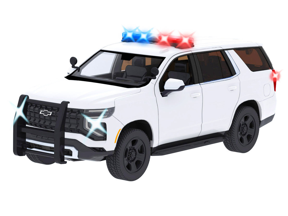 2025 Chevrolet Tahoe PPV White "Builder's Kit" with Flashing Light Bar and Front and Rear Lights and Sounds 1/24 Diecast Model Car by Motormax by Motormax