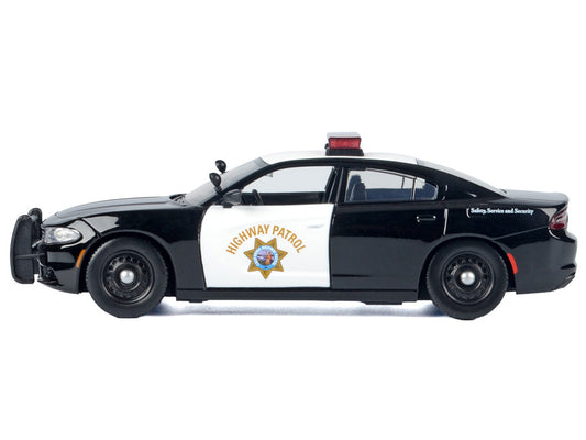 2023 Dodge Charger Pursuit Police Car "California Highway Patrol (CHP)" Black and White with Flashing Light Bar and Front and Rear Lights and Sounds 1/24 Diecast Model Car by Motormax by Motormax