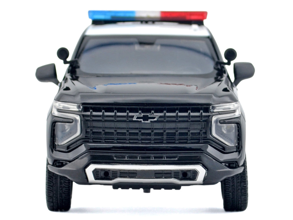 2025 Chevrolet Tahoe PPV "LAPD (Los Angeles Police Department)" Black and White with Flashing Light Bar and Front and Rear Lights and Sounds 1/24 Diecast Model Car by Motormax by Motormax