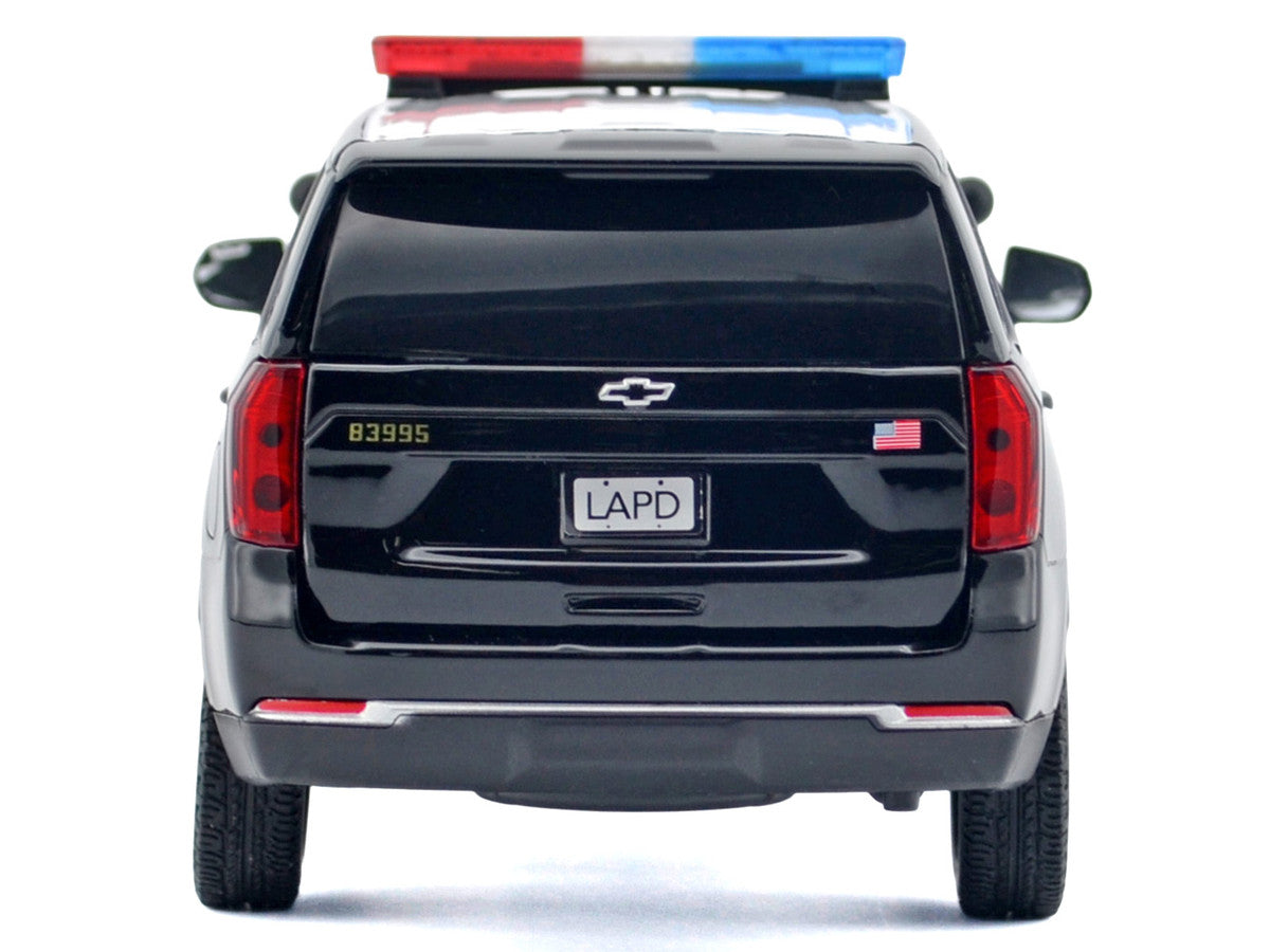 2025 Chevrolet Tahoe PPV "LAPD (Los Angeles Police Department)" Black and White with Flashing Light Bar and Front and Rear Lights and Sounds 1/24 Diecast Model Car by Motormax by Motormax