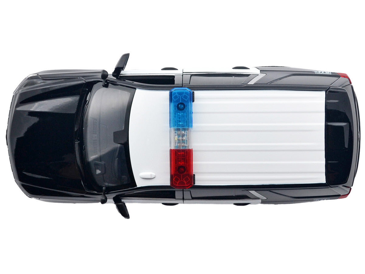 2025 Chevrolet Tahoe PPV "LAPD (Los Angeles Police Department)" Black and White with Flashing Light Bar and Front and Rear Lights and Sounds 1/24 Diecast Model Car by Motormax by Motormax