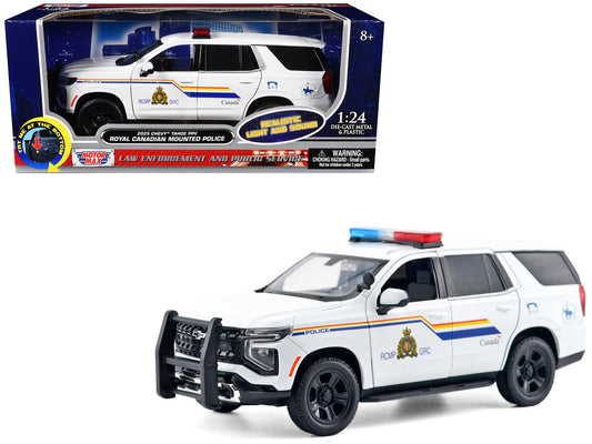 2025 Chevrolet Tahoe PPV "RCMP (Royal Canadian Mounted Police)" White with Stripes with Flashing Light Bar and Front and Rear Lights and Sounds 1/24 Diecast Model Car by Motormax by Motormax