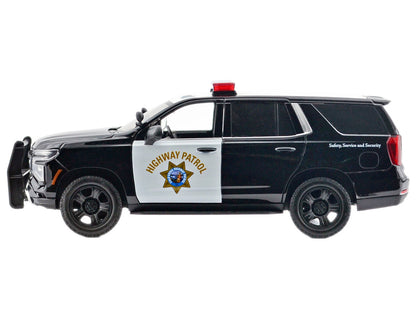 2025 Chevrolet Tahoe PPV "CHP (California Highway Patrol)" Black and White with Flashing Light Bar and Front and Rear Lights and Sounds 1/24 Diecast Model Car by Motormax by Motormax