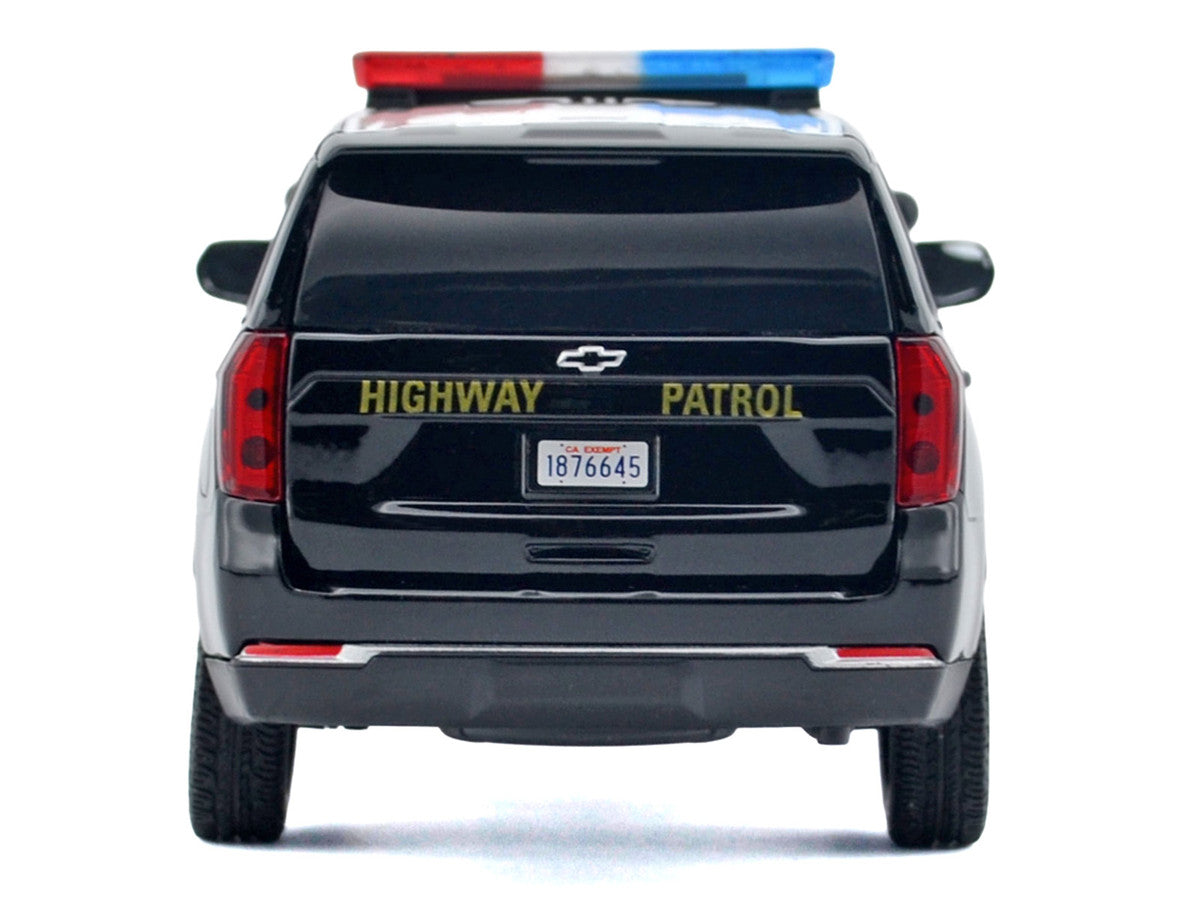 2025 Chevrolet Tahoe PPV "CHP (California Highway Patrol)" Black and White with Flashing Light Bar and Front and Rear Lights and Sounds 1/24 Diecast Model Car by Motormax by Motormax