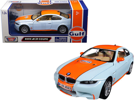 BMW M3 Coupe with "Gulf Oil" Livery Light Blue with Orange Stripe 1/24 Diecast Model Car by Motormax by Motormax
