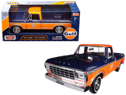 1979 Ford F-150 Custom Pickup Truck "Gulf" Dark Blue and Orange 1/24 Diecast Model Car by Motormax by Motormax