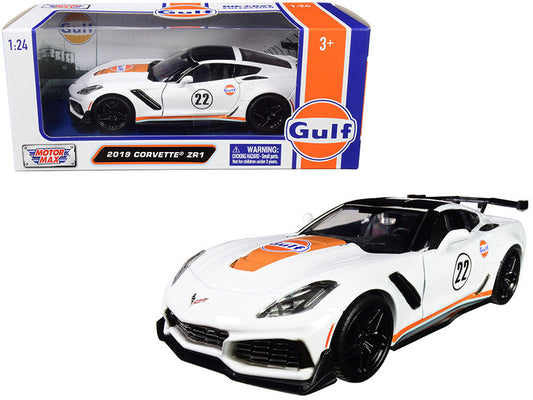2019 Chevrolet Corvette ZR1 #22 "Gulf Oil" White with Orange Stripes and Black Top 1/24 Diecast Model Car by Motormax by Motormax