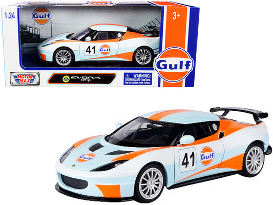 Lotus Evora GT4 #41 "Gulf Oil" Light Blue with White and Orange Stripes 1/24 Diecast Model Car by Motormax by Motormax