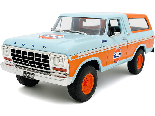 1978 Ford Bronco Light Blue and Orange "Gulf Oil" "Gulf Die-Cast Collection" 1/24 Diecast Model Car by Motormax by Motormax