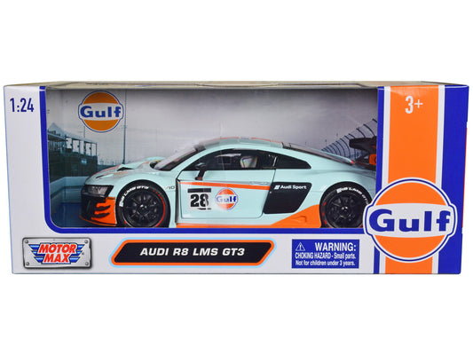 Audi R8 LMS GT3 #28 Light Blue with Orange Stripes "Gulf Oil" "Gulf Die-Cast Collection" 1/24 Diecast Model Car by Motormax by Motormax