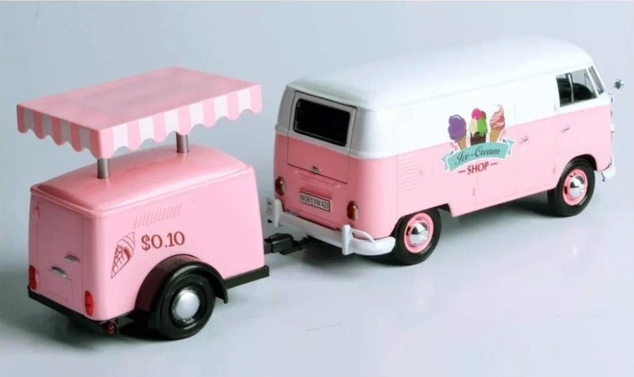 Volkswagen T1 Delivery Van with Ice-Cream Trailer Pink and White "Ice-Cream Shop" 1/24 Diecast Model Car by Motormax by Motormax