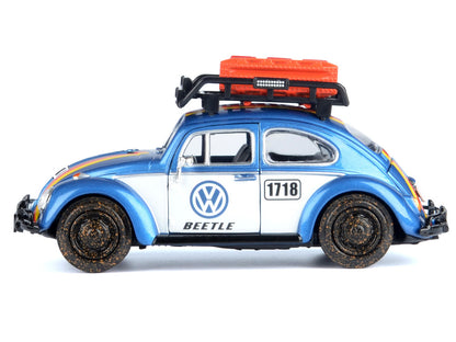 1966 Volkswagen Beetle Off Road #1718 Blue Metallic and White with German Flag Stripes and Roof Rack Accessories 1/24 Diecast Model Car by Motormax by Motormax