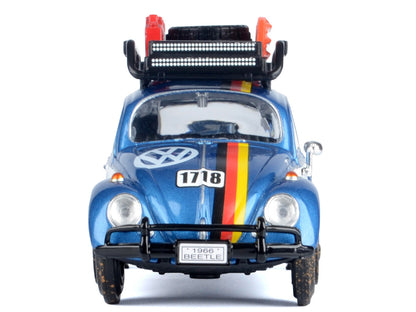 1966 Volkswagen Beetle Off Road #1718 Blue Metallic and White with German Flag Stripes and Roof Rack Accessories 1/24 Diecast Model Car by Motormax by Motormax
