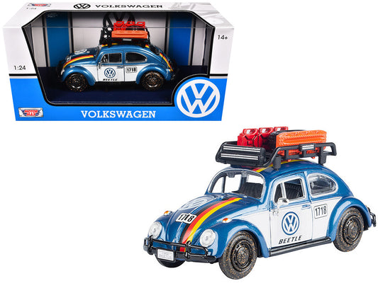 1966 Volkswagen Beetle Off Road #1718 Blue Metallic and White with German Flag Stripes and Roof Rack Accessories 1/24 Diecast Model Car by Motormax by Motormax