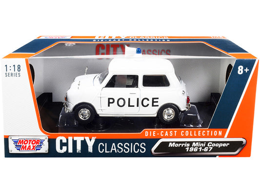 1961-1967 Morris Mini Cooper RHD (Right Hand Drive) "Police" White "City Classics" Series 1/18 Diecast Model Car by Motormax by Motormax