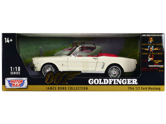 1964 1/2 Ford Mustang Convertible White with Red Interior James Bond 007 "Goldfinger" (1964) Movie "James Bond Collection" Series 1/18 Diecast Model Car by Motormax by Motormax