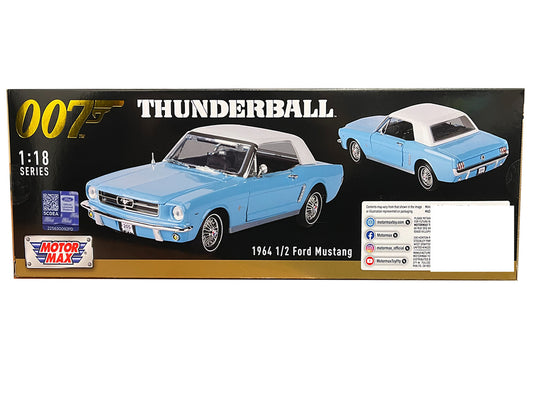 1964 1/2 Ford Mustang Light Blue with White Top James Bond 007 "Thunderball" (1965) Movie "James Bond Collection" Series 1/18 Diecast Model Car by Motormax by Motormax