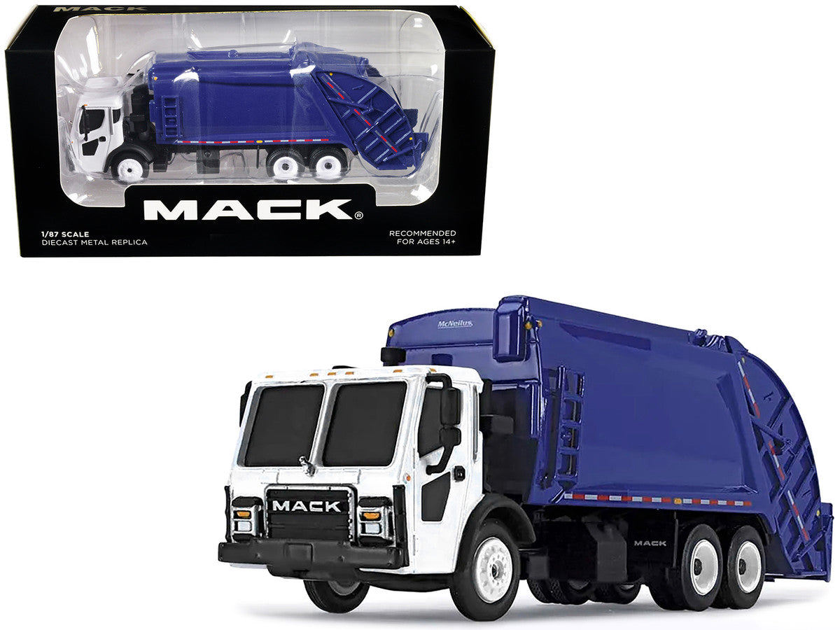 Mack LR with McNeilus Rear Load Refuse Body Blue and White 1/87 (HO) Diecast Model by First Gear by First Gear