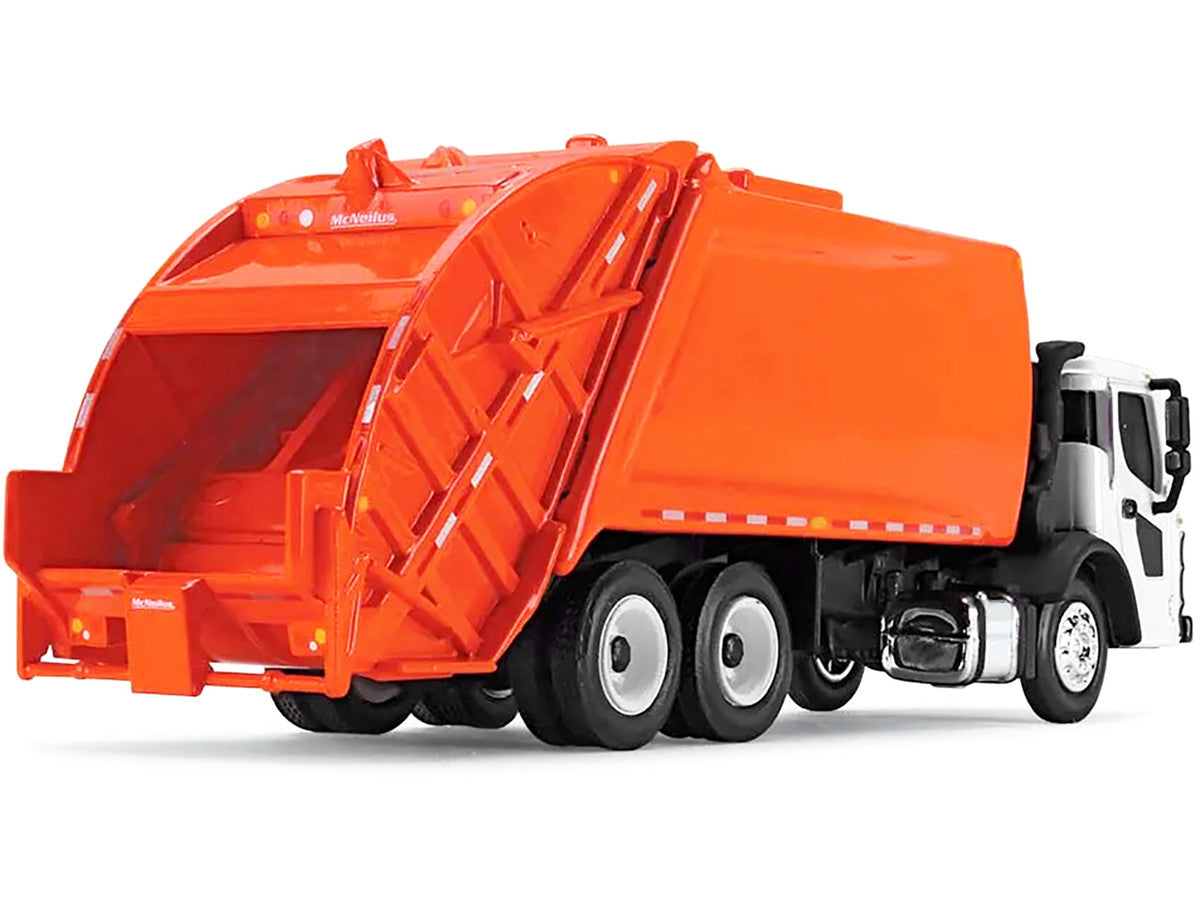 Mack LR with McNeilus Rear Load Refuse Body Orange and White 1/87 (HO) Diecast Model by First Gear by First Gear