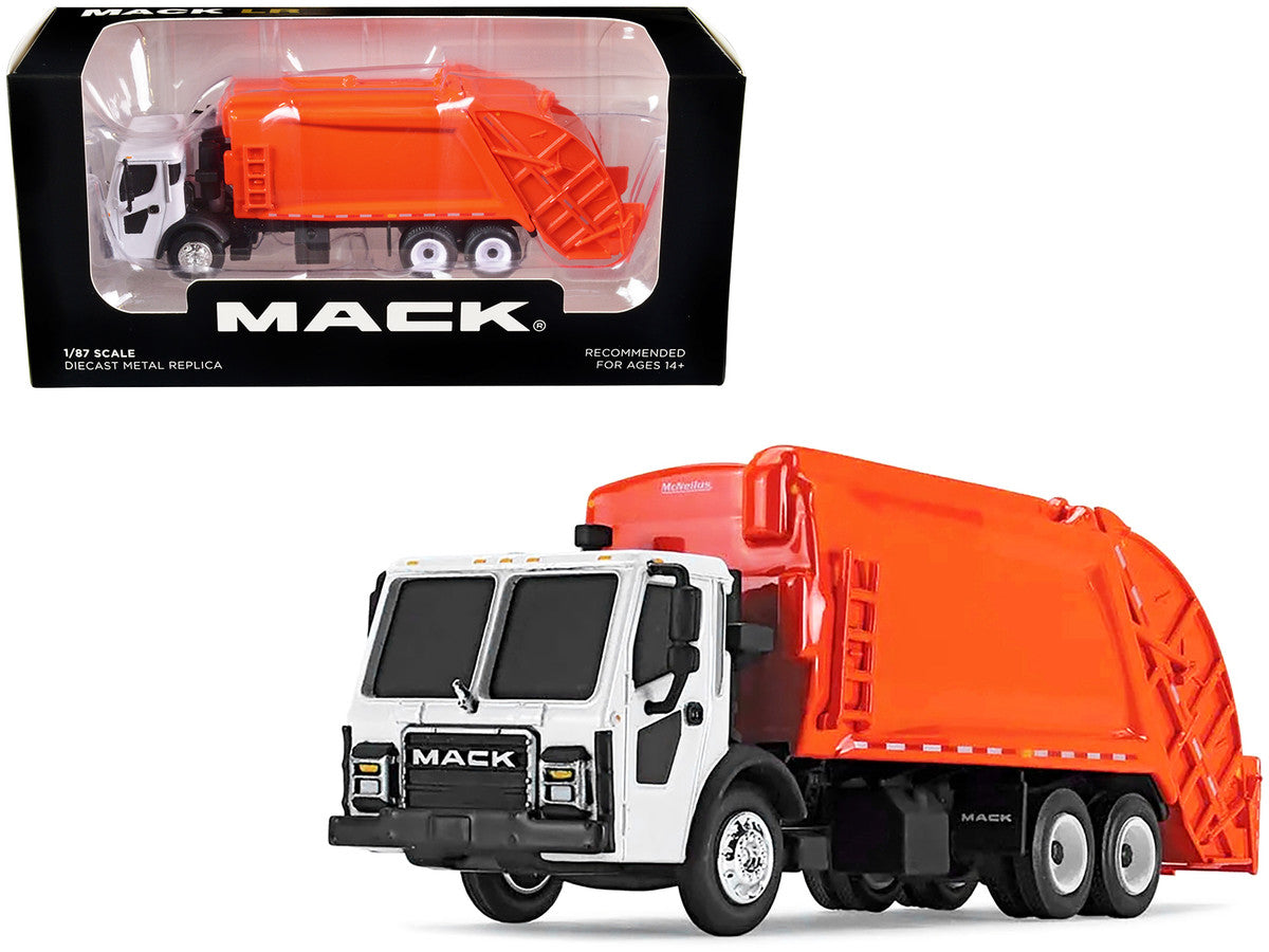 Mack LR with McNeilus Rear Load Refuse Body Orange and White 1/87 (HO) Diecast Model by First Gear by First Gear