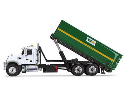Mack Granite MP Refuse Garbage Truck with Tub-Style Roll-Off Container "Waste Management" White and Green 1/87 (HO) Diecast Model by First Gear by First Gear