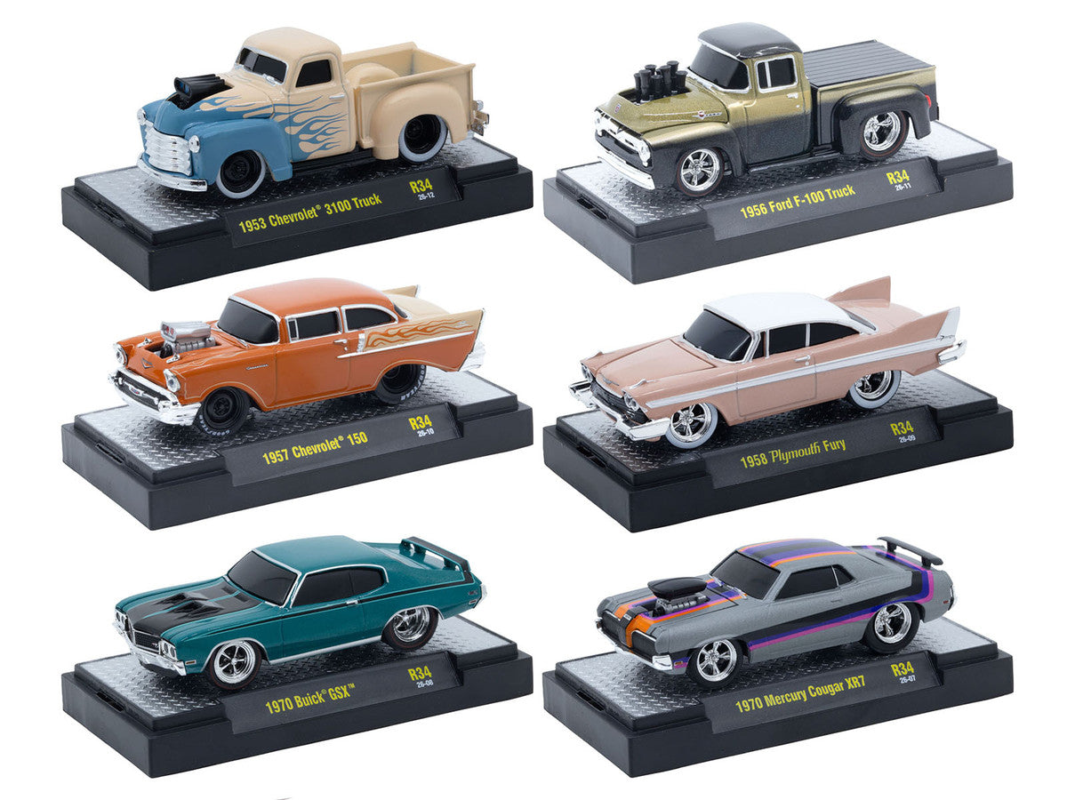 "Ground Pounders" 6 Cars Set Release #34 IN DISPLAY CASES Limited Edition 1/64 Diecast Model Cars by M2 Machines-0