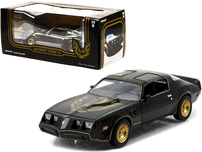 1980 Pontiac Firebird Trans Am T/A Turbo 4.9L Starlite Black with Golden Eagle Hood and Stripes 1/24 Diecast Model Car by Greenlight by Greenlight
