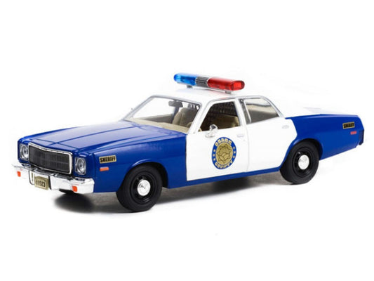 1975 Plymouth Fury "Osage County Sheriff" Blue and White 1/24 Diecast Model Car by Greenlight by Greenlight