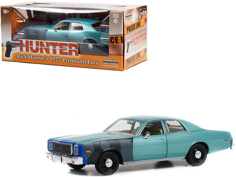 1977 Plymouth Fury Unrestored Turquoise Metallic (Sergeant Rick Hunter's) "Hunter" (1984-1991) TV Series "Hollywood Series" 1/24 Diecast Model Car by Greenlight by Greenlight