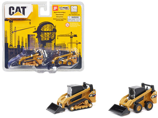CAT Caterpillar 272D2 Skid Steer Loader Yellow and CAT Caterpillar 297D2 Compact Track Loader Yellow Set of 2 pieces 1/64 Diecast Models by Diecast Masters by Diecast Masters