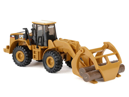 CAT Caterpillar 950G Wheel Loader Yellow with Log Fork and Wood Log Accessories 1/87 (HO) Diecast Model by Diecast Masters by Diecast Masters