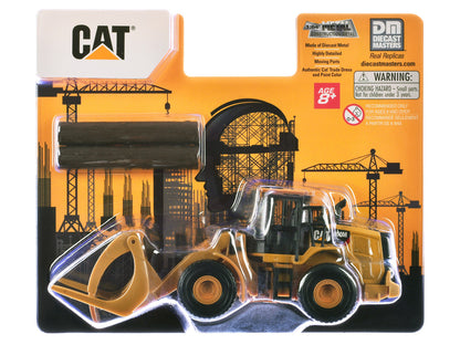 CAT Caterpillar 950M Wheel Loader Yellow with Log fork and Wood Log 1/64 Diecast Model by Diecast Master-2