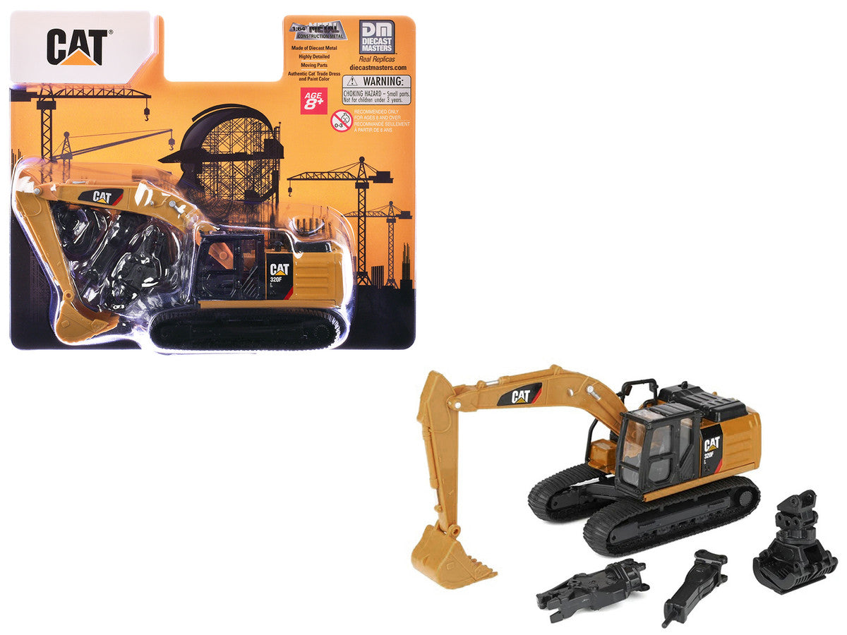CAT Caterpillar 320F L Excavator with Interchangeable Attachment Yellow 1/64 Diecast Model by Diecast Master-0