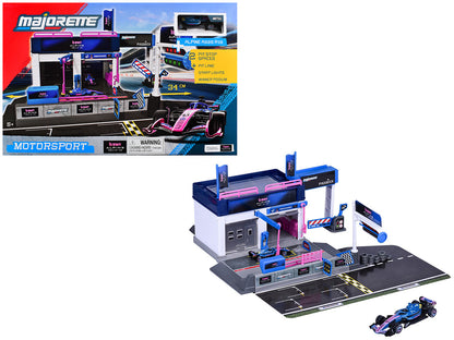 "BWT Alpine Formula One Team" (2025) Pit Stop Playset with Alpine A525 R19 1/64 Diecast Model Car by Majorette-0