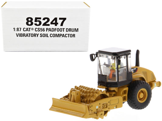 CAT Caterpillar CS56 Padfoot Drum Vibratory Soil Compactor with Operator "High Line" Series 1/87 (HO) Scale Diecast Model by Diecast Masters by Diecast Masters