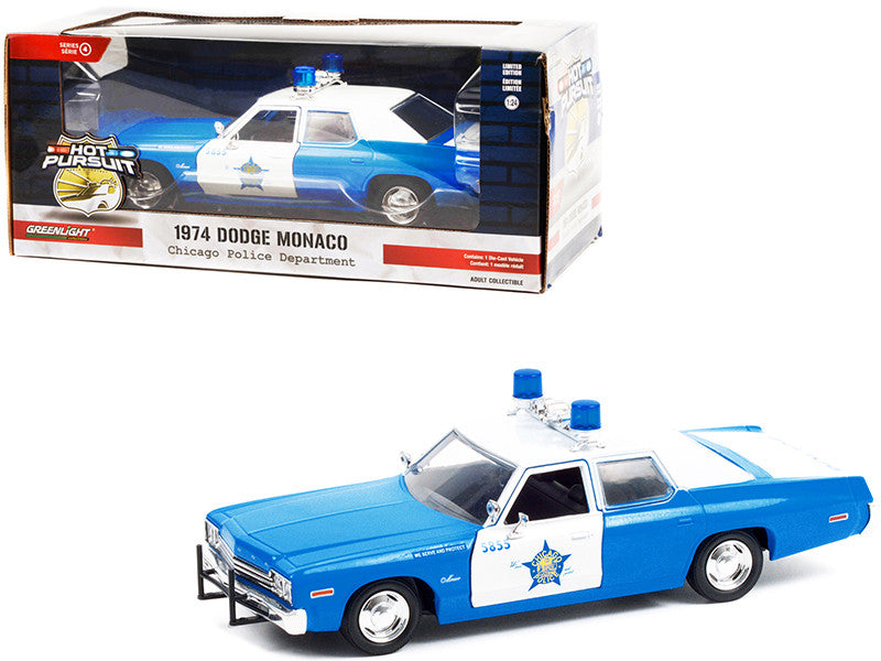 1974 Dodge Monaco Blue and White CPD "Chicago Police Department" (Illinois) "Hot Pursuit" Series 1/24 Diecast Model Car by Greenlight by Greenlight