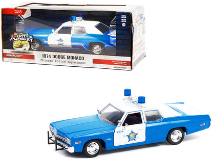 1974 Dodge Monaco Blue and White CPD "Chicago Police Department" (Illinois) "Hot Pursuit" Series 1/24 Diecast Model Car by Greenlight by Greenlight