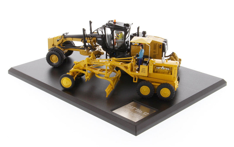 Cat Caterpillar No. 12 Motor Grader (Circa 1939-1959) and Cat Caterpillar 12M3 Motor Grader (Current) with Operators "Evolution Series" Set of 2 pieces 1/50 Diecast Models by Diecast Masters by Diecast Masters